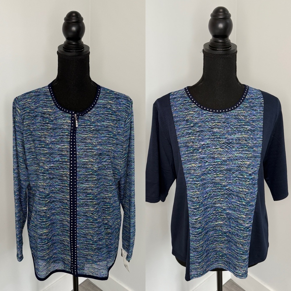 2pc Across Women’s Multi Color Short Sleeve Shirt and Long Sleeve Zip Up (L)